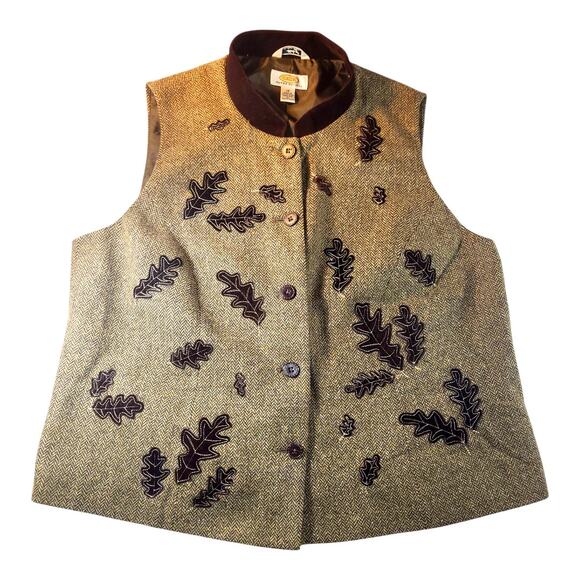 Vintage Talbots Women's Wool and Silk Herringbone Embroidered Leaf Vest 1X - Picture 1 of 10